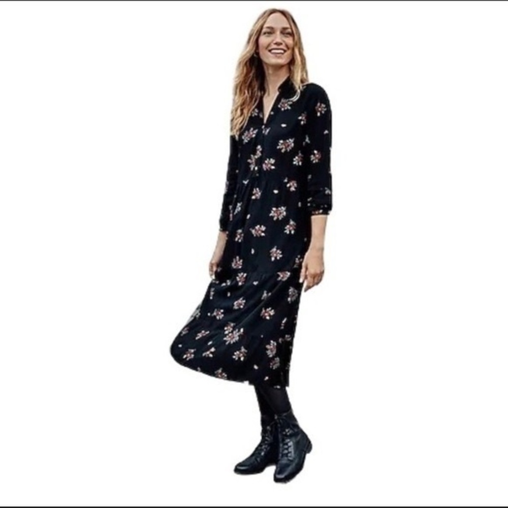 J. Jill Black Floral Midi Dress